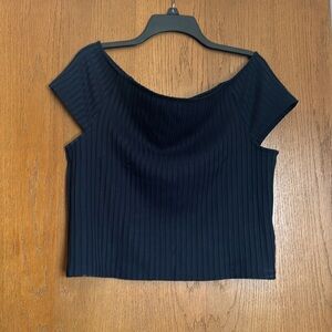Banana Republic navy ribbed knit off the shoulder top Size XL NWT